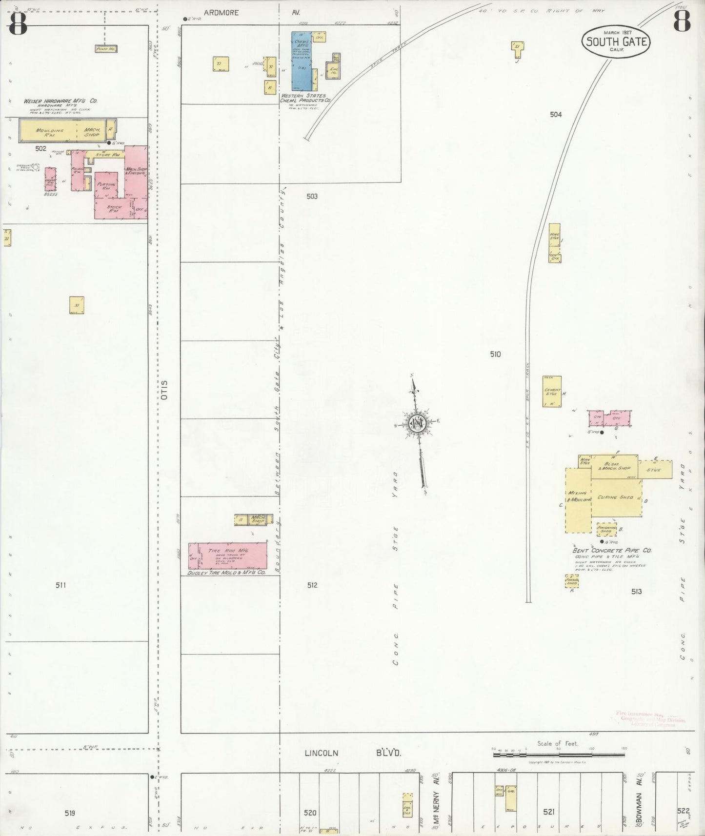 Sanborn Fire Insurance Map from South Gate, Los Angeles County, California (1927), Sheet #0008 - Complete Map Set gallery image, historic Sanborn map, vintage wall art, California California