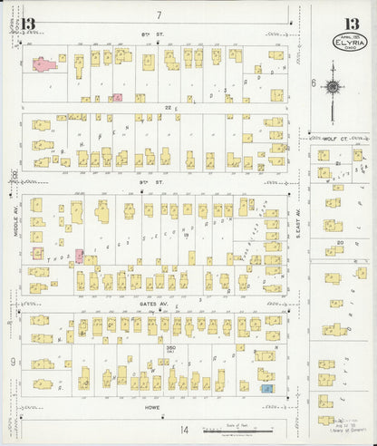Sanborn Fire Insurance Map from Elyria, Lorain County, Ohio (1925), Sheet #0013 - Complete Map Set gallery image, historic Sanborn map, vintage wall art, Ohio Ohio