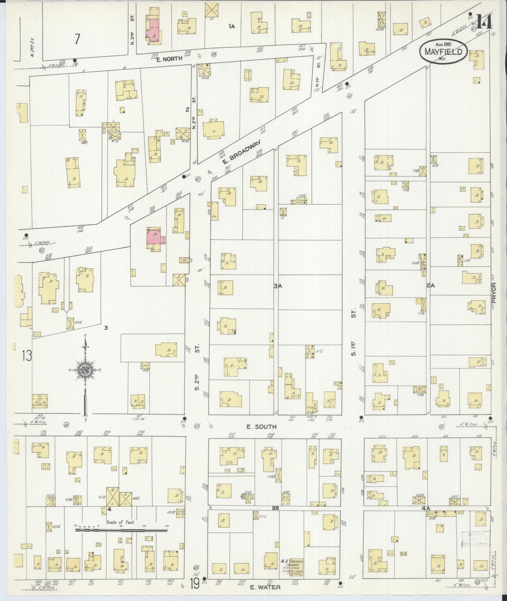 Sanborn Fire Insurance Map from Mayfield, Graves County, Kentucky (1910), Sheet #0014 - Complete Map Set gallery image, historic Sanborn map, vintage wall art, Kentucky Kentucky