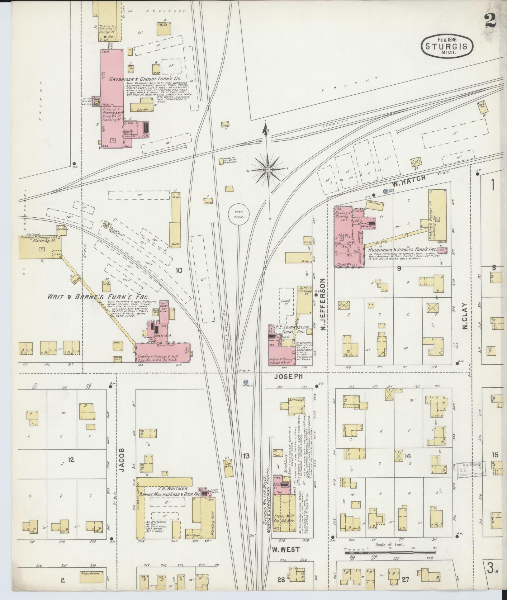 Sanborn Fire Insurance Map from Sturgis, Saint Joseph County, Michigan (1895), Sheet #0002 - Historic Sanborn Fire Insurance Map Print, vintage old map wall art, antique decor, genealogy gift, Michigan Michigan map