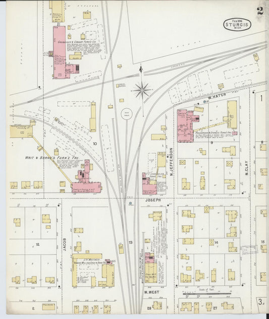 Sanborn Fire Insurance Map from Sturgis, Saint Joseph County, Michigan (1895), Sheet #0002 - Historic Sanborn Fire Insurance Map Print, vintage old map wall art, antique decor, genealogy gift, Michigan Michigan map