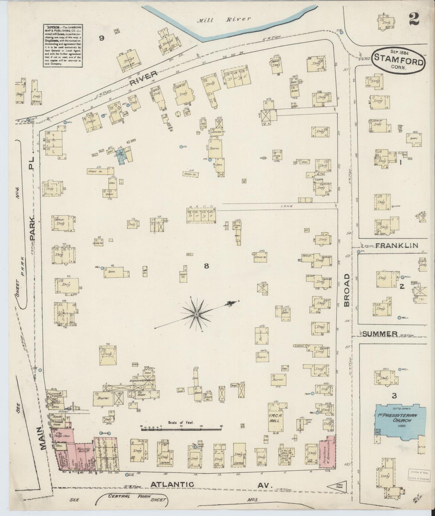 Sanborn Fire Insurance Map from Stamford, Fairfield County, Connecticut (1884), Sheet #0002 - Complete Map Set gallery image, historic Sanborn map, vintage wall art, Connecticut Connecticut