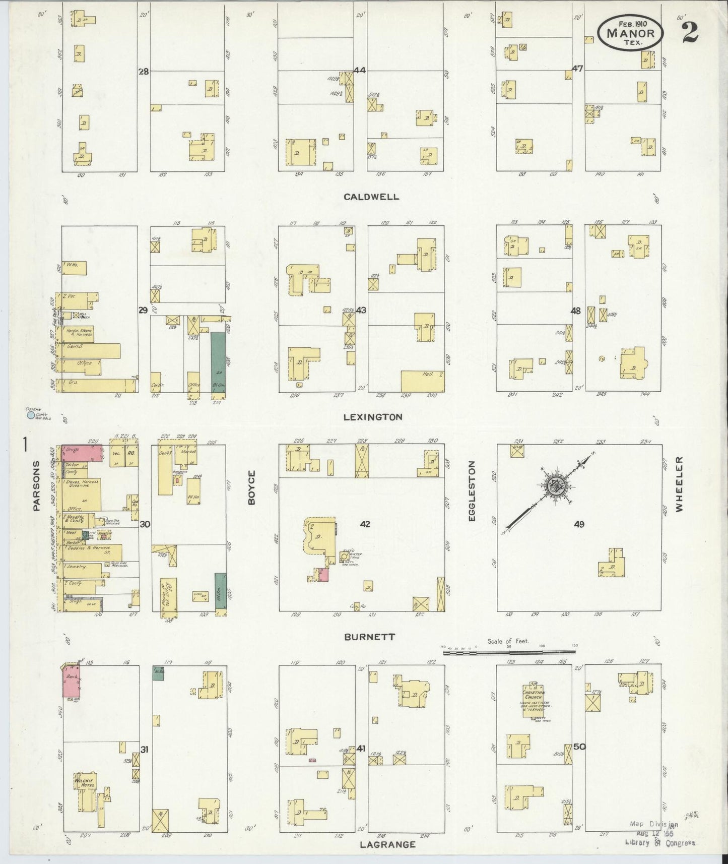Sanborn Fire Insurance Map from Manor, Travis County, Texas (1910), Sheet #0002 - Historic Sanborn Fire Insurance Map Print, vintage old map wall art, antique decor, genealogy gift, Texas Texas map
