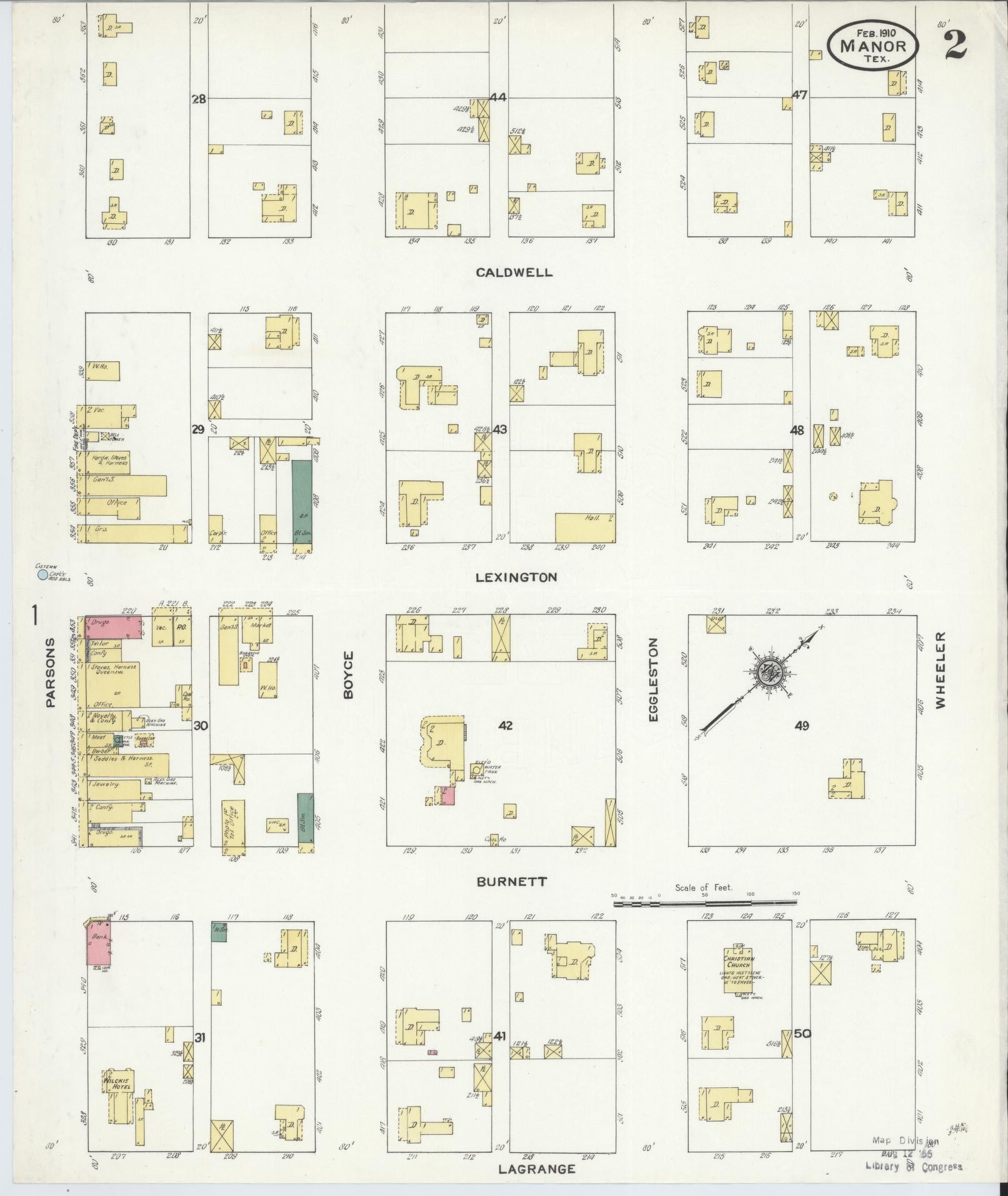 Sanborn Fire Insurance Map from Manor, Travis County, Texas (1910), Sheet #0002 - Historic Sanborn Fire Insurance Map Print, vintage old map wall art, antique decor, genealogy gift, Texas Texas map