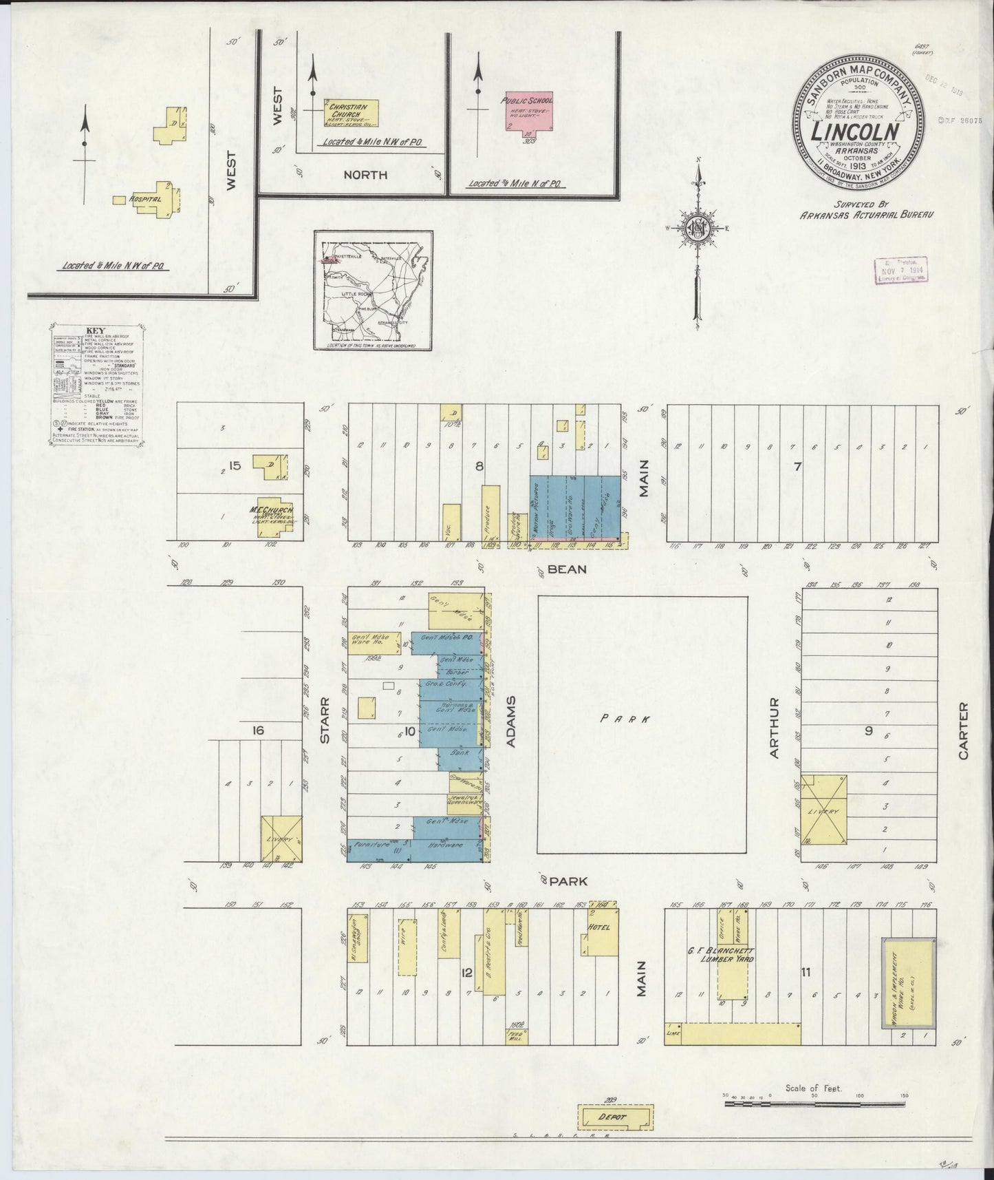 Sanborn Fire Insurance Map from Lincoln, Washington County, Arkansas (1913), Sheet #0001 - Historic Sanborn Fire Insurance Map Print, vintage old map wall art, antique decor, genealogy gift, Arkansas Arkansas map