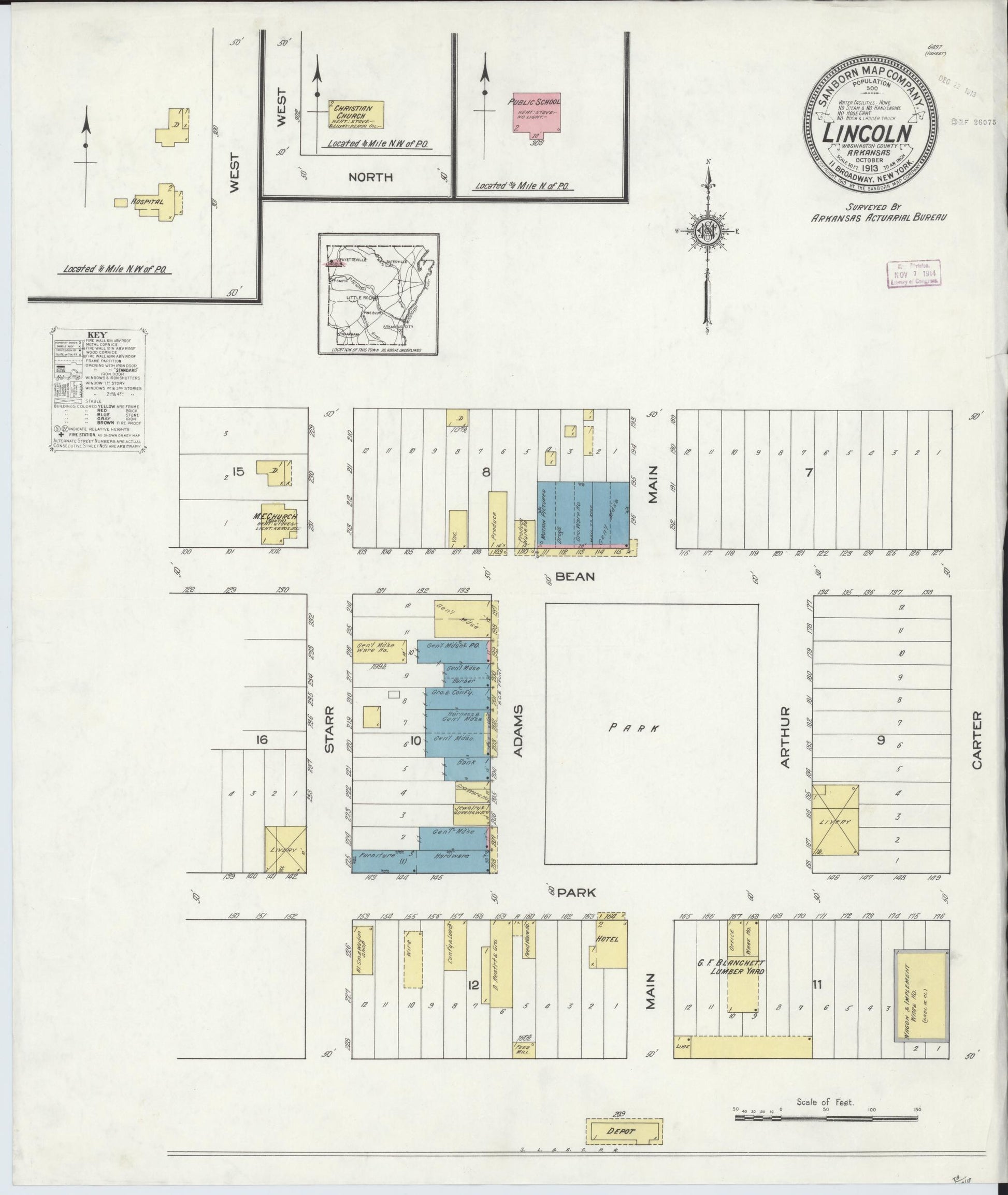 Sanborn Fire Insurance Map from Lincoln, Washington County, Arkansas (1913), Sheet #0001 - Historic Sanborn Fire Insurance Map Print, vintage old map wall art, antique decor, genealogy gift, Arkansas Arkansas map