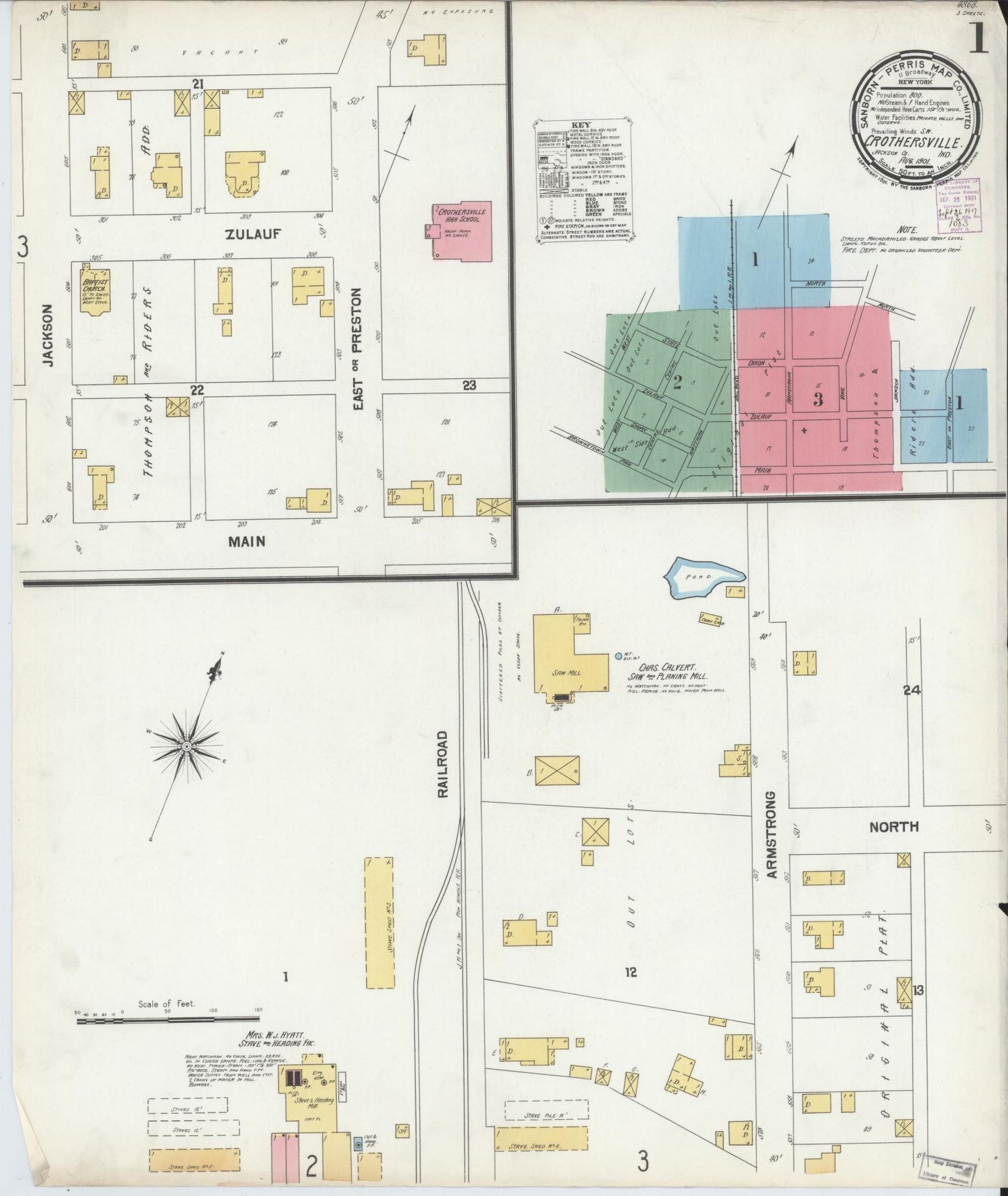 Sanborn Fire Insurance Map from Crothersville, Jackson County, Indiana (1901), Sheet #0001 - Complete Map Set gallery image, historic Sanborn map, vintage wall art, Indiana Indiana