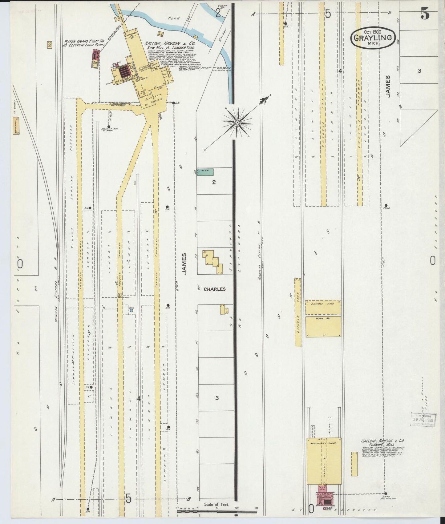 Sanborn Fire Insurance Map from Grayling, Crawford County, Michigan (1900), Sheet #0005 - Complete Map Set gallery image, historic Sanborn map, vintage wall art, Michigan Michigan