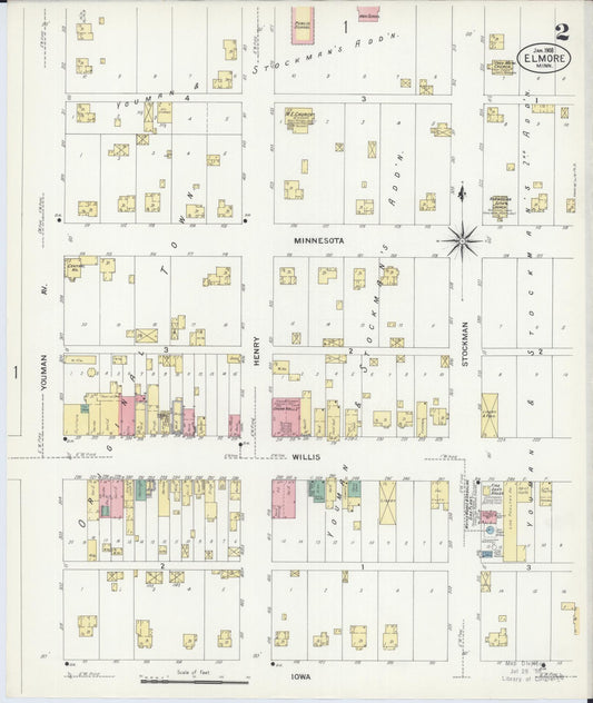 Sanborn Fire Insurance Map from Elmore, Faribault County, Minnesota (1908), Sheet #0002 - Historic Sanborn Fire Insurance Map Print, vintage old map wall art, antique decor, genealogy gift, Minnesota Minnesota map
