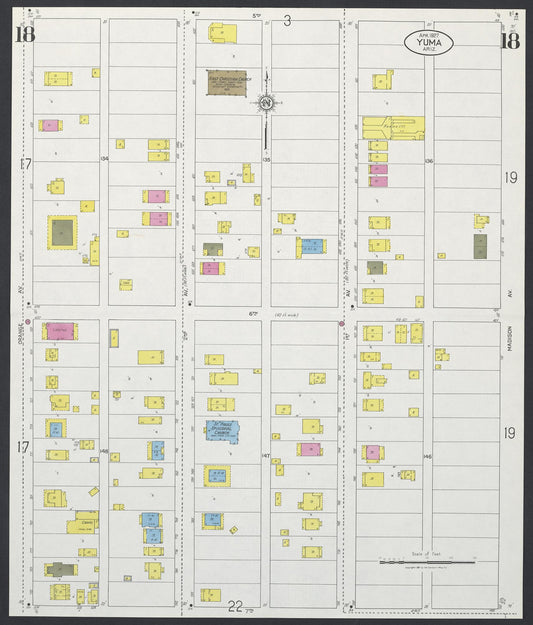 Sanborn Fire Insurance Map from Yuma, Yuma County, Arizona (1927), Sheet #0018 - Historic Sanborn Fire Insurance Map Print, vintage old map wall art, antique decor, genealogy gift, Arizona Arizona map