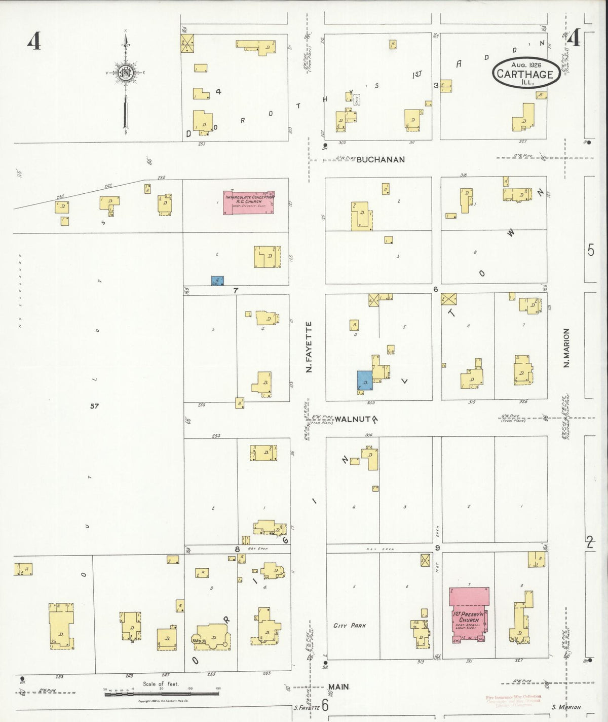 Sanborn Fire Insurance Map from Carthage, Hancock County, Illinois (1926), Sheet #0004 - Complete Map Set gallery image, historic Sanborn map, vintage wall art, Illinois Illinois