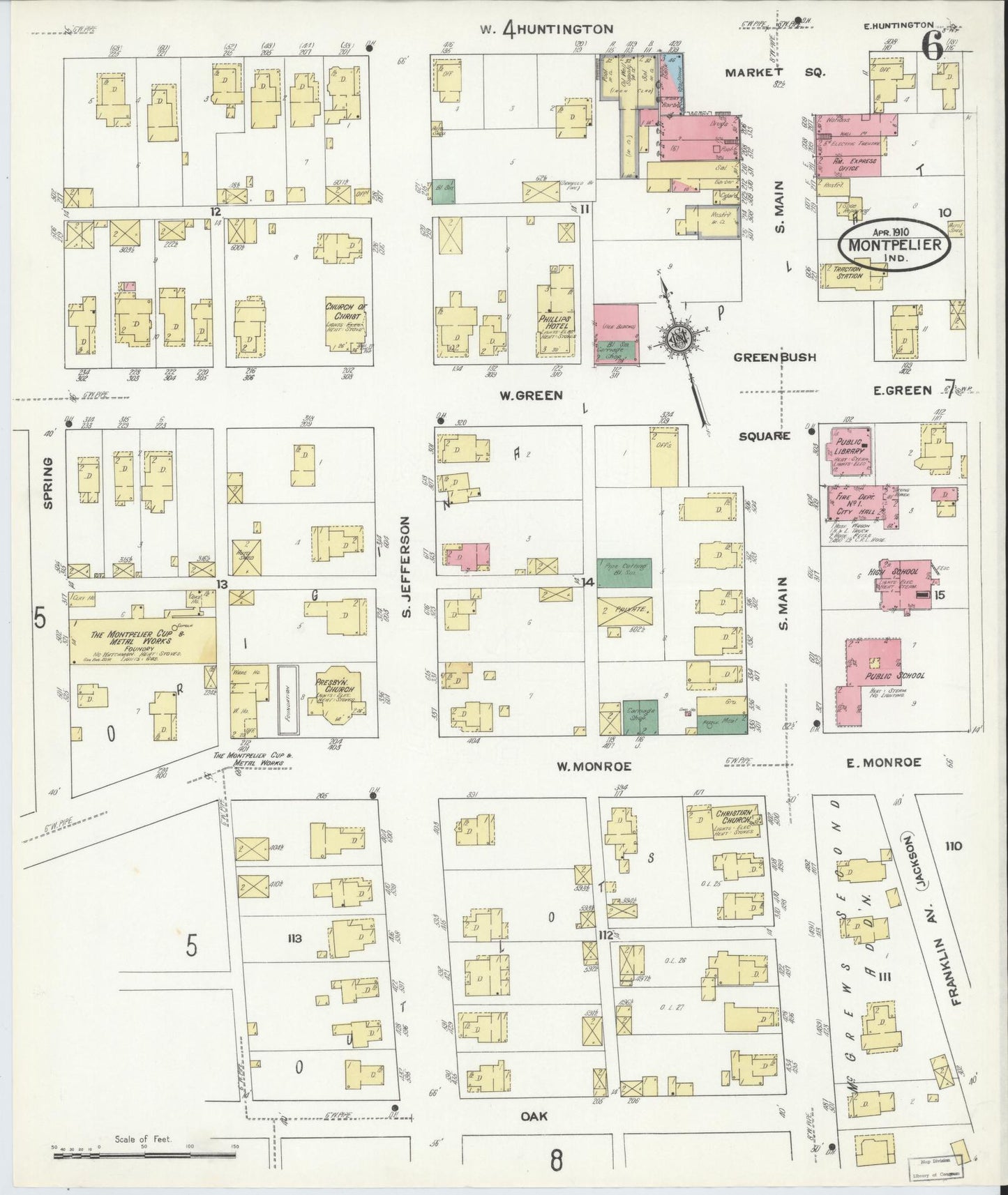 Sanborn Fire Insurance Map from Montpelier, Blackford County, Indiana (1910), Sheet #0006 - Complete Map Set gallery image, historic Sanborn map, vintage wall art, Indiana Indiana