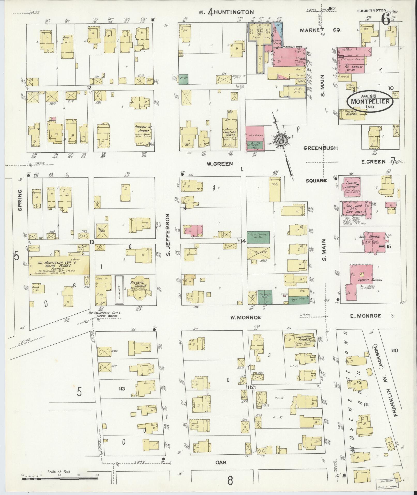 Sanborn Fire Insurance Map from Montpelier, Blackford County, Indiana (1910), Sheet #0006 - Complete Map Set gallery image, historic Sanborn map, vintage wall art, Indiana Indiana