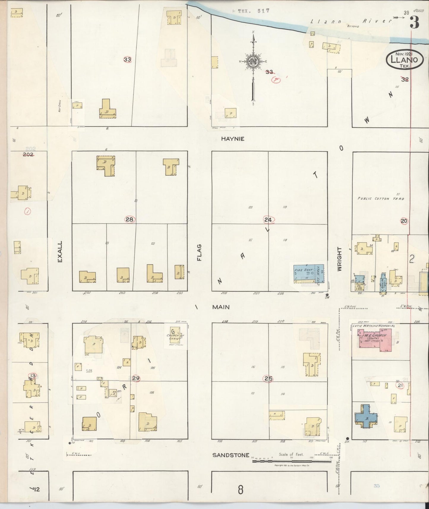 Sanborn Fire Insurance Map from Llano, Llano County, Texas (1942), Sheet #0003 - Historic Sanborn Fire Insurance Map Print, vintage old map wall art, antique decor, genealogy gift, Texas Texas map