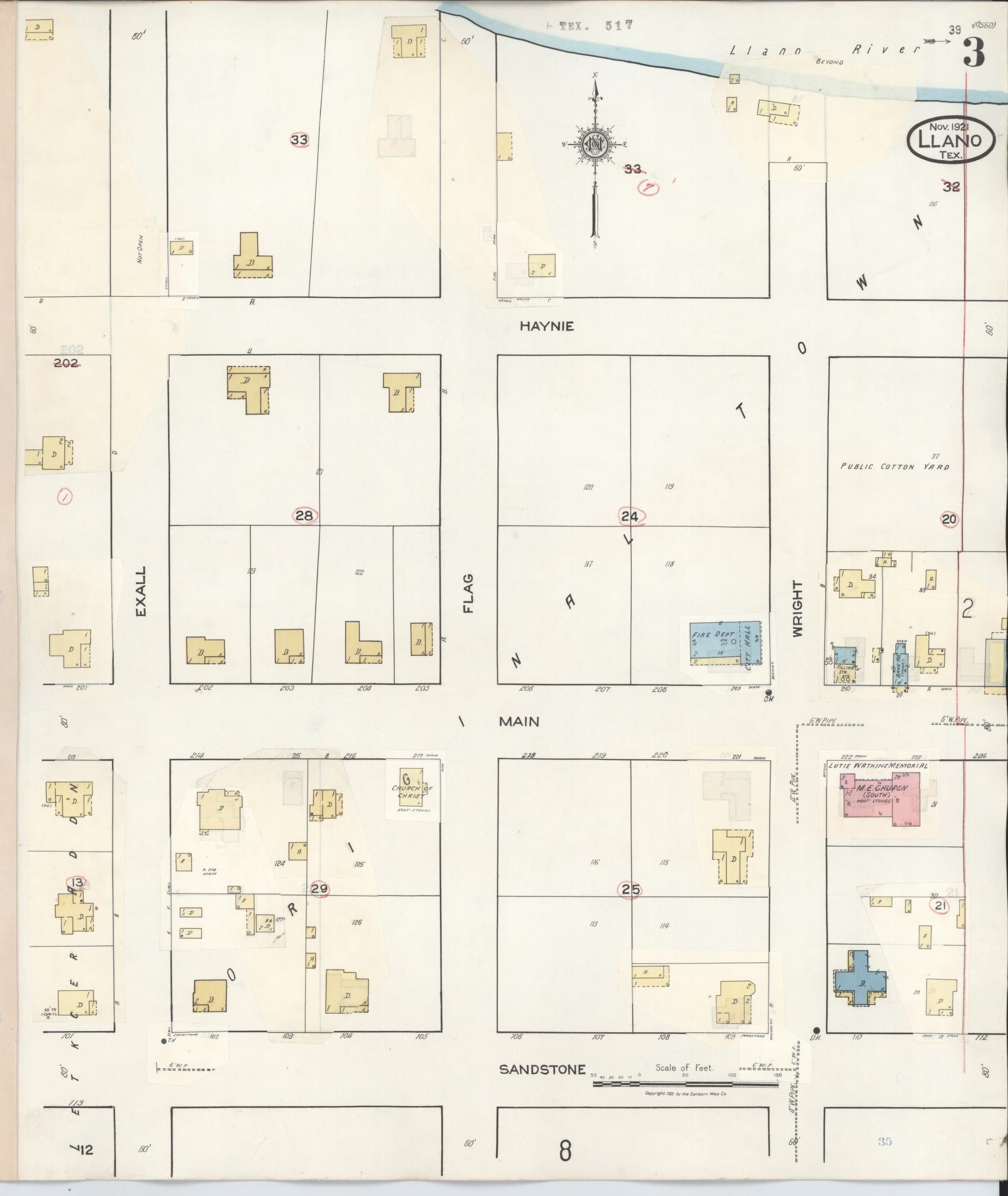 Sanborn Fire Insurance Map from Llano, Llano County, Texas (1942), Sheet #0003 - Historic Sanborn Fire Insurance Map Print, vintage old map wall art, antique decor, genealogy gift, Texas Texas map