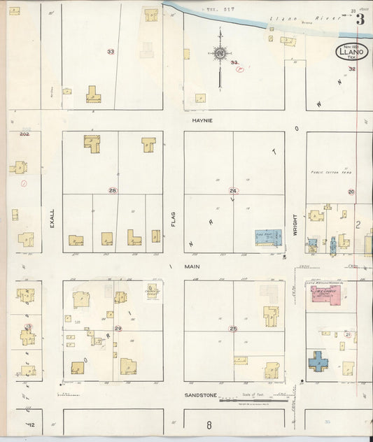 Sanborn Fire Insurance Map from Llano, Llano County, Texas (1942), Sheet #0003 - Historic Sanborn Fire Insurance Map Print, vintage old map wall art, antique decor, genealogy gift, Texas Texas map