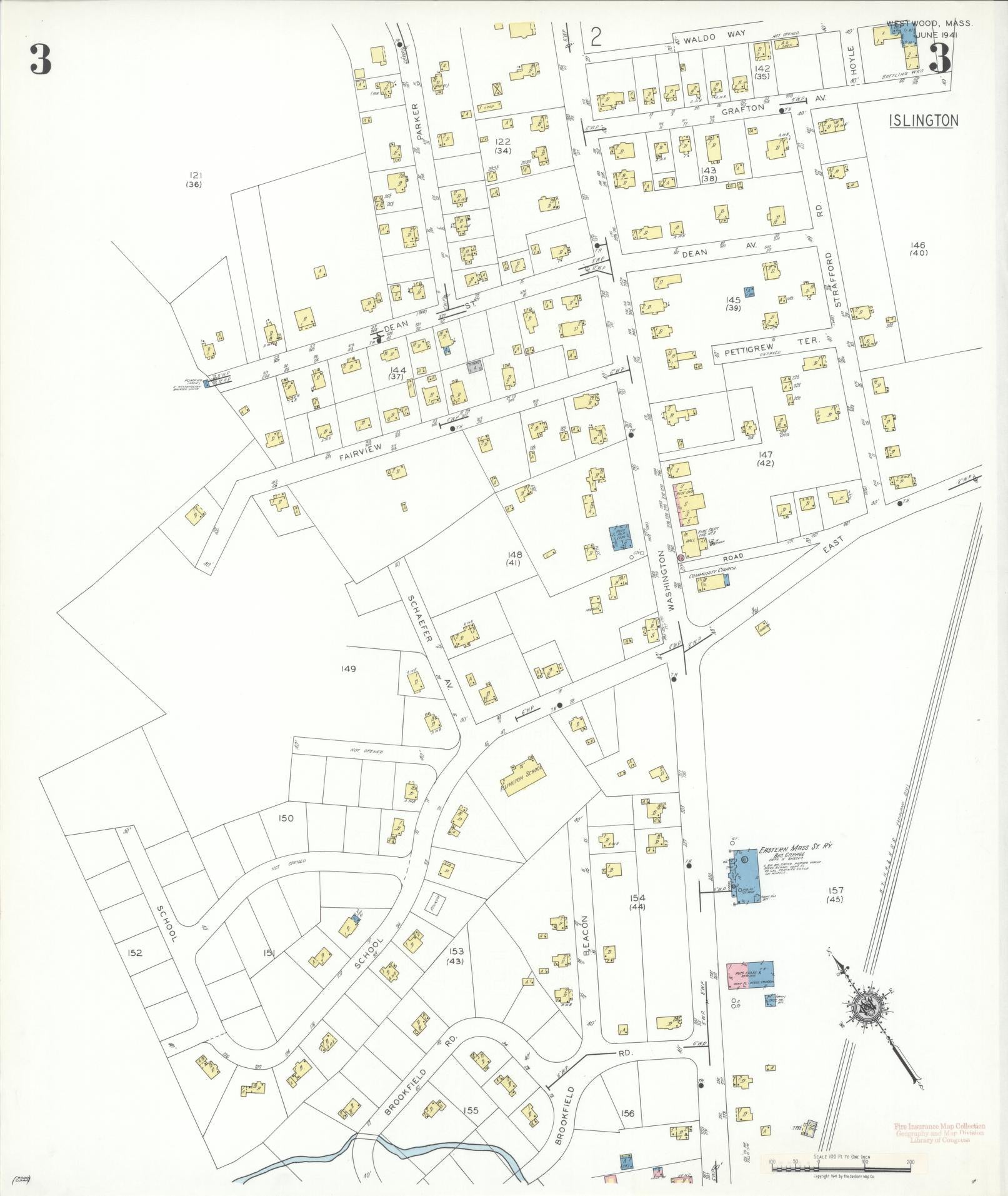 Sanborn Fire Insurance Map from Westwood, Norfolk County, Massachusetts (1941), Sheet #0003 - Historic Sanborn Fire Insurance Map Print, vintage old map wall art, antique decor, genealogy gift, Massachusetts Massachusetts map