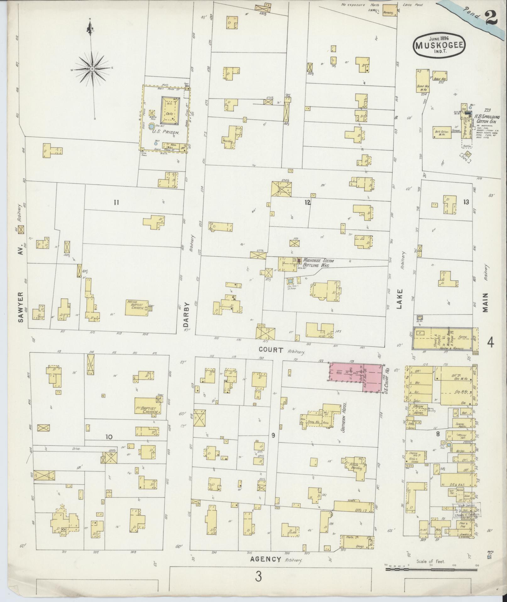 Sanborn Fire Insurance Map from Muskogee, Muskogee County, Oklahoma (1896), Sheet #0002 - Complete Map Set gallery image, historic Sanborn map, vintage wall art, Oklahoma Oklahoma