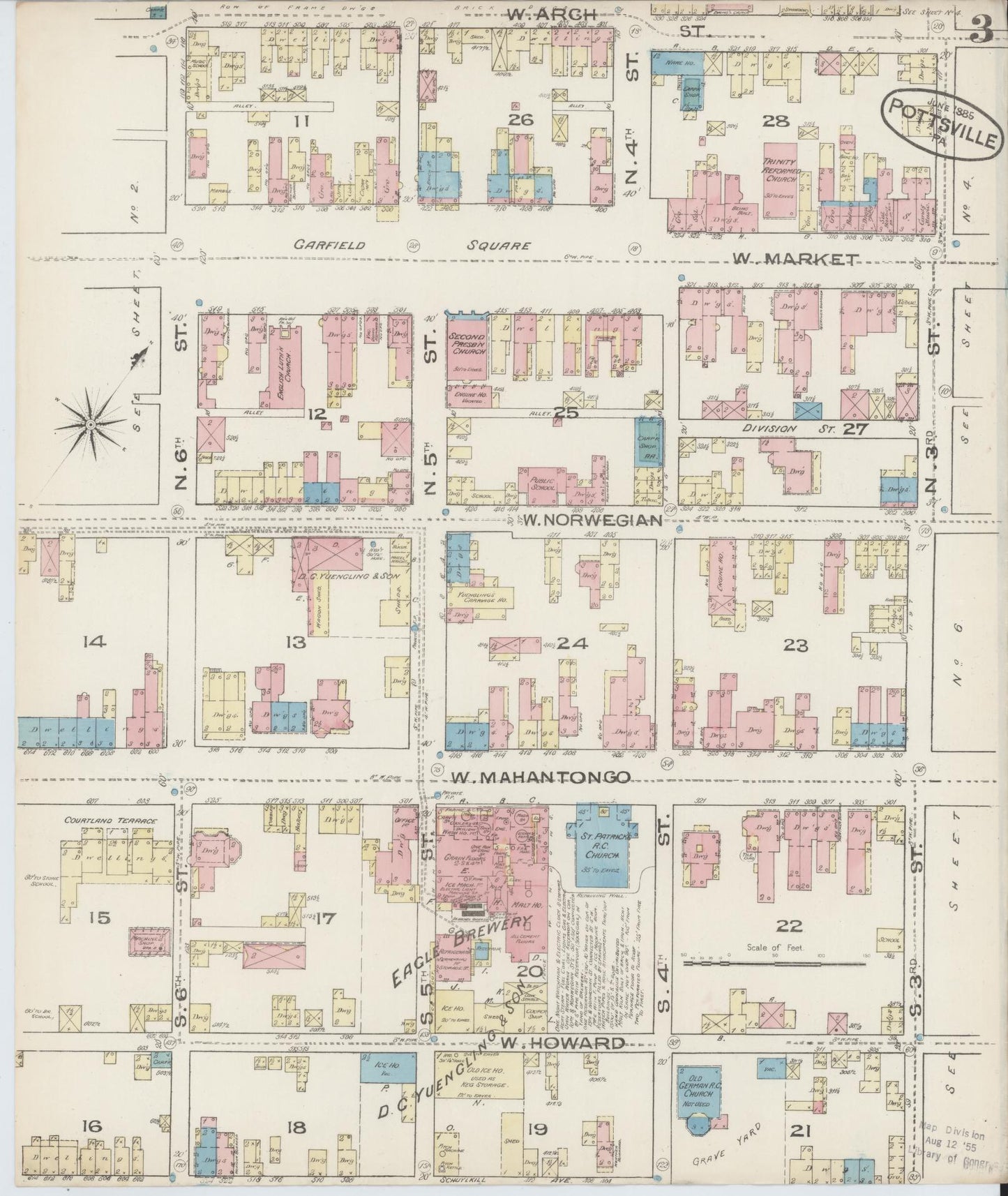 Sanborn Fire Insurance Map from Pottsville, Schuylkill County, Pennsylvania (1885), Sheet #0003 - Complete Map Set gallery image, historic Sanborn map, vintage wall art, Pennsylvania Pennsylvania