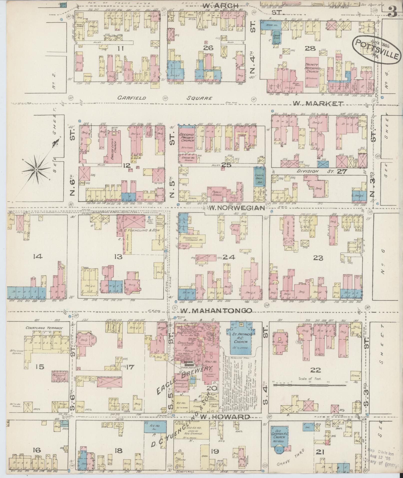 Sanborn Fire Insurance Map from Pottsville, Schuylkill County, Pennsylvania (1885), Sheet #0003 - Complete Map Set gallery image, historic Sanborn map, vintage wall art, Pennsylvania Pennsylvania