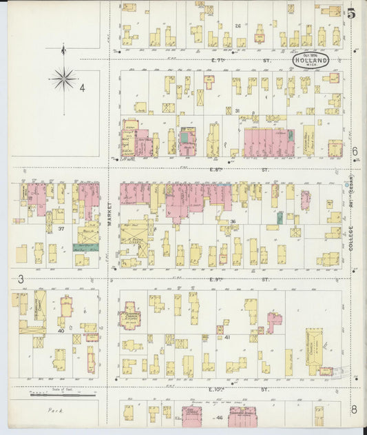 Sanborn Fire Insurance Map from Holland, Ottawa County, Michigan (1896), Sheet #0005 - Historic Sanborn Fire Insurance Map Print, vintage old map wall art, antique decor, genealogy gift, Michigan Michigan map