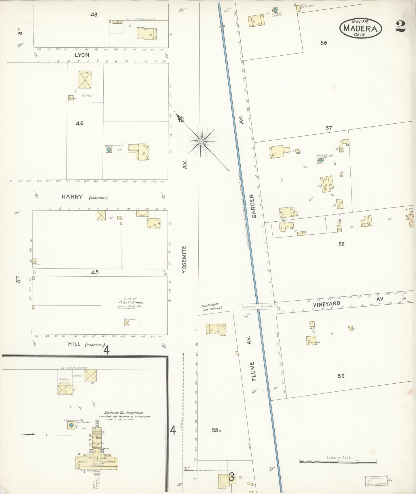 Sanborn Fire Insurance Map from Madera, Madera County, California (1898), Sheet #0002 - Historic Sanborn Fire Insurance Map Print, vintage old map wall art, antique decor, genealogy gift, California California map