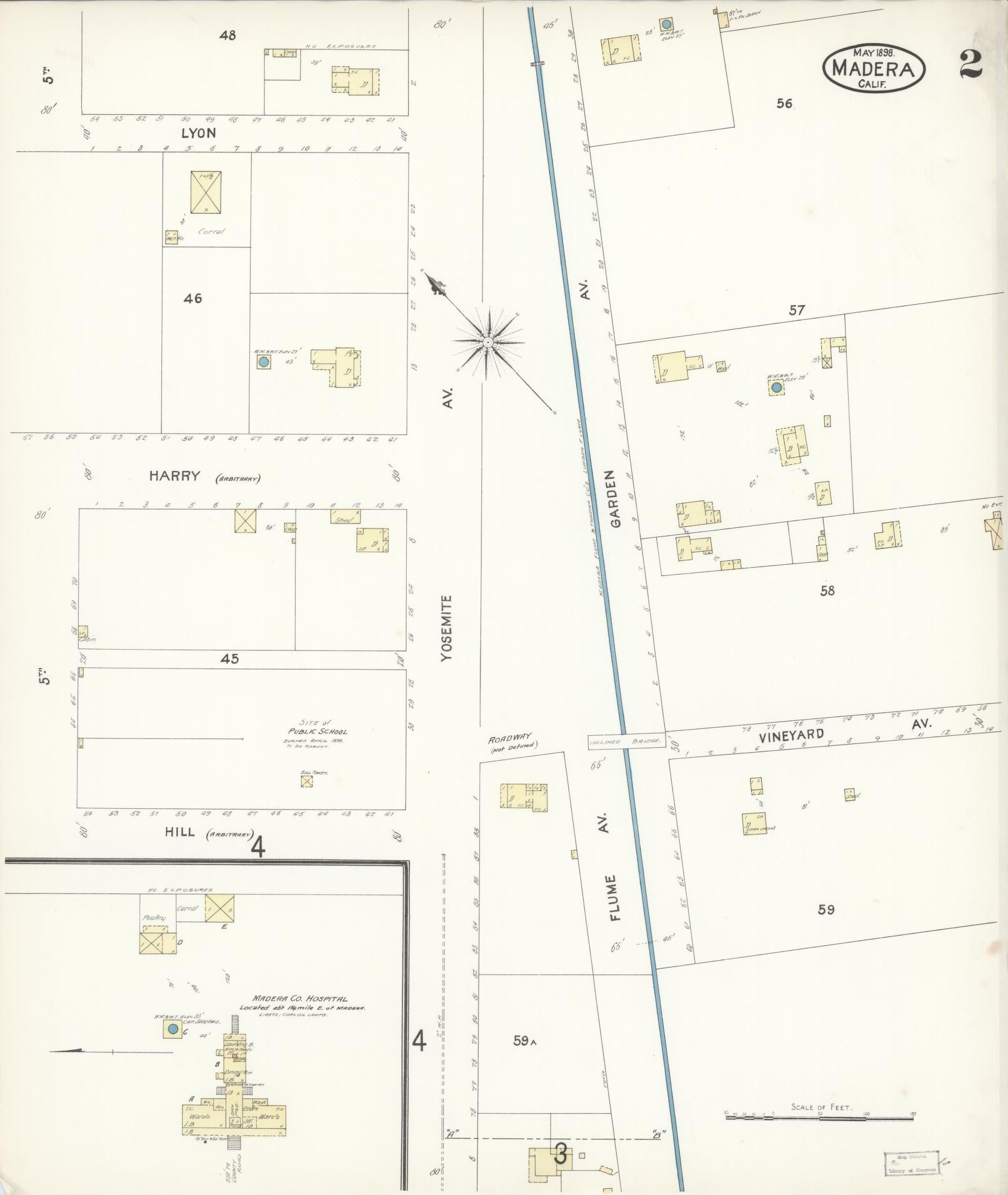 Sanborn Fire Insurance Map from Madera, Madera County, California (1898), Sheet #0002 - Historic Sanborn Fire Insurance Map Print, vintage old map wall art, antique decor, genealogy gift, California California map