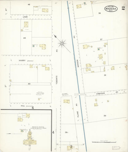 Sanborn Fire Insurance Map from Madera, Madera County, California (1898), Sheet #0002 - Historic Sanborn Fire Insurance Map Print, vintage old map wall art, antique decor, genealogy gift, California California map