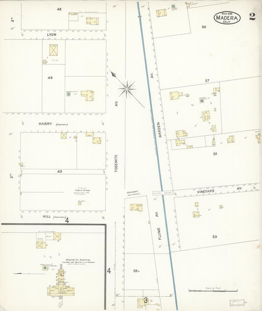 Sanborn Fire Insurance Map from Madera, Madera County, California (1898), Sheet #0002 - Historic Sanborn Fire Insurance Map Print, vintage old map wall art, antique decor, genealogy gift, California California map