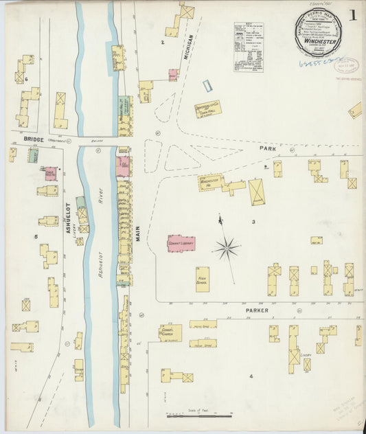 Sanborn Fire Insurance Map from Winchester, Cheshire County, New Hampshire (1897), Sheet #0001 - Historic Sanborn Fire Insurance Map Print, vintage old map wall art, antique decor, genealogy gift, New Hampshire New Hampshire map