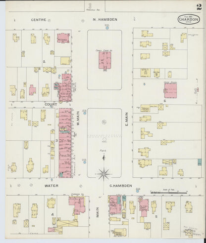Sanborn Fire Insurance Map from Chardon, Geauga County, Ohio (1893), Sheet #0002 - Historic Sanborn Fire Insurance Map Print, vintage old map wall art, antique decor, genealogy gift, Ohio Ohio map