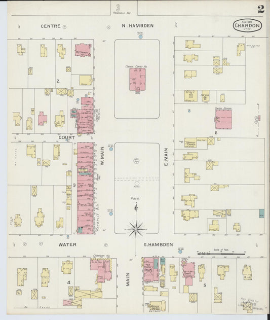 Sanborn Fire Insurance Map from Chardon, Geauga County, Ohio (1893), Sheet #0002 - Historic Sanborn Fire Insurance Map Print, vintage old map wall art, antique decor, genealogy gift, Ohio Ohio map