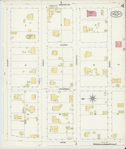 Sanborn Fire Insurance Map from Bolivar, Hardeman County, Tennessee (1907), Sheet #0004 - Historic Sanborn Fire Insurance Map Print, vintage old map wall art, antique decor, genealogy gift, Tennessee Tennessee map