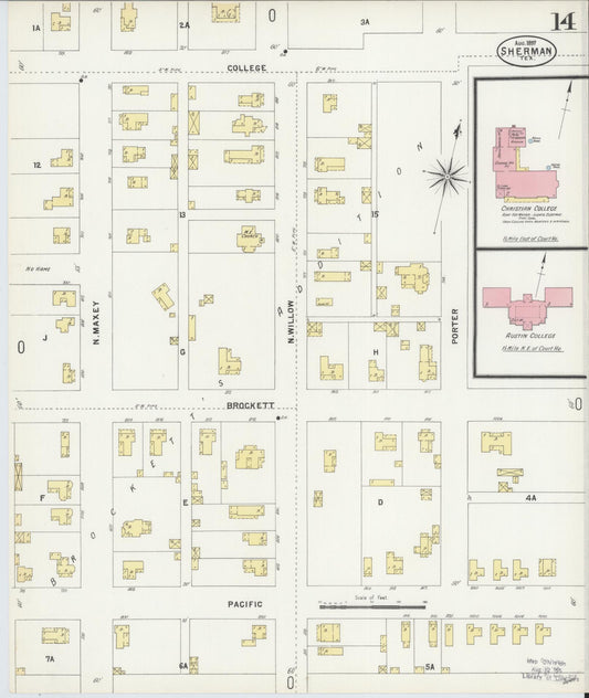 Sanborn Fire Insurance Map from Sherman, Grayson County, Texas (1897), Sheet #0014 - Historic Sanborn Fire Insurance Map Print, vintage old map wall art, antique decor, genealogy gift, Texas Texas map