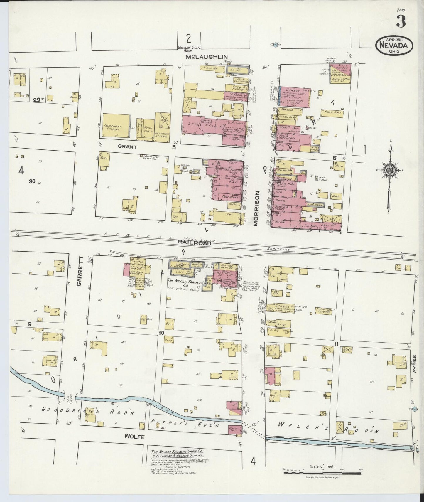 Sanborn Fire Insurance Map from Nevada, Wyandot County, Ohio (1921), Sheet #0003 - Complete Map Set gallery image, historic Sanborn map, vintage wall art, Nevada Nevada
