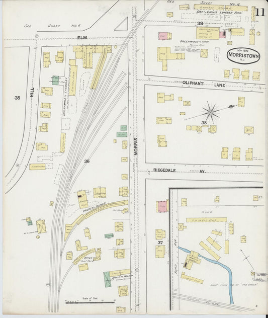 Sanborn Fire Insurance Map from Morristown, Morris County, New Jersey (1890), Sheet #0011 - Historic Sanborn Fire Insurance Map Print, vintage old map wall art, antique decor, genealogy gift, New Jersey New Jersey map