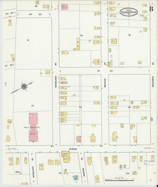 Sanborn Fire Insurance Map from Pleasantville, Atlantic County, New Jersey (1911), Sheet #0008 - Historic Sanborn Fire Insurance Map Print, vintage old map wall art, antique decor, genealogy gift, New Jersey New Jersey map