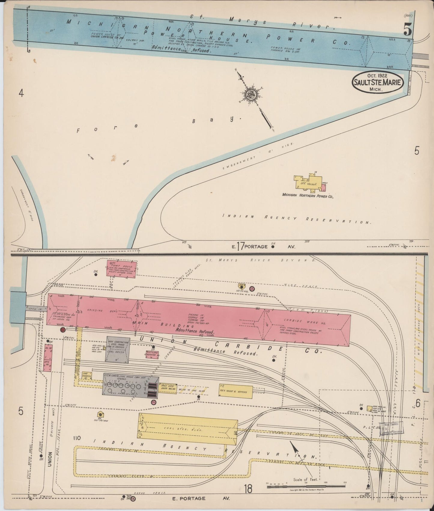 Sanborn Fire Insurance Map from Sault Sainte Marie, Chippewa County, Michigan (1922), Sheet #0005 - Complete Map Set gallery image, historic Sanborn map, vintage wall art, Michigan Michigan