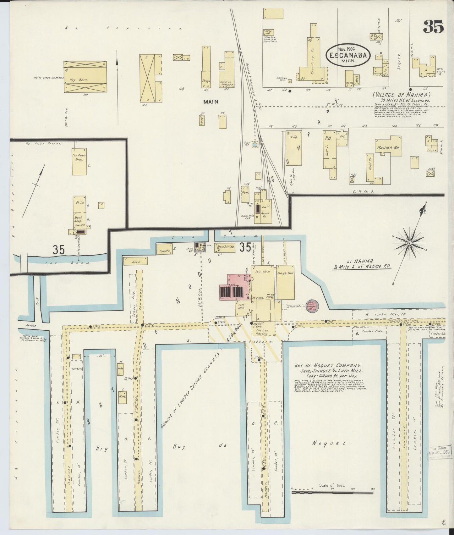 Sanborn Fire Insurance Map from Escanaba, Delta County, Michigan (1906), Sheet #0035 - Historic Sanborn Fire Insurance Map Print, vintage old map wall art, antique decor, genealogy gift, Michigan Michigan map