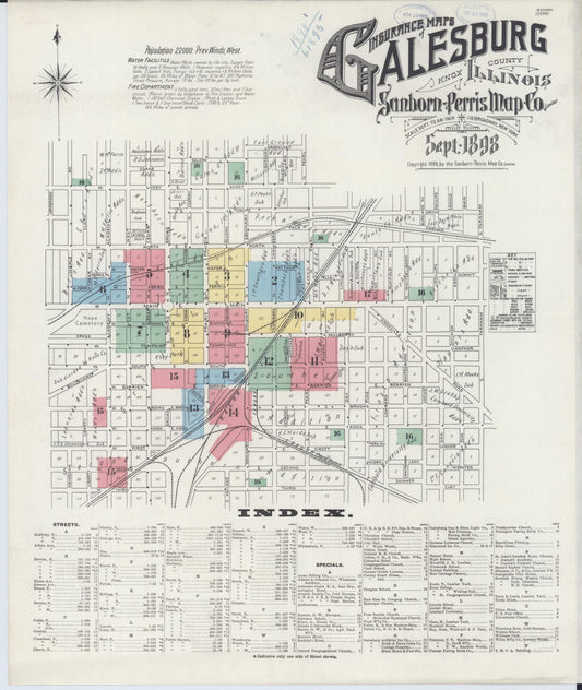 Sanborn Fire Insurance Map from Galesburg, Knox County, Illinois (1898), Sheet #0001 - Complete Map Set gallery image, historic Sanborn map, vintage wall art, Illinois Illinois