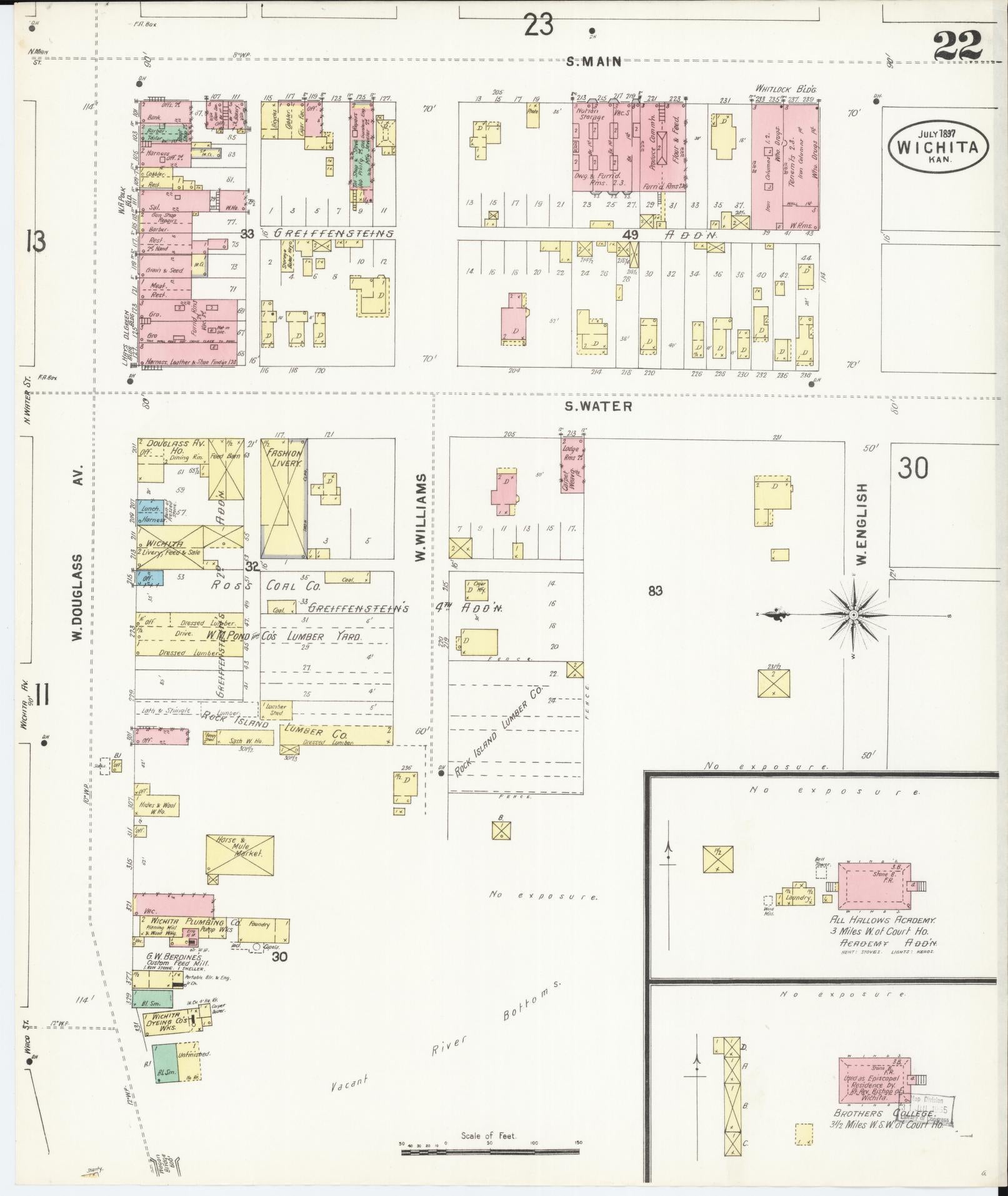 Sanborn Fire Insurance Map from Wichita, Sedgwick County, Kansas (1897), Sheet #0022 - Historic Sanborn Fire Insurance Map Print, vintage old map wall art, antique decor, genealogy gift, Kansas Kansas map