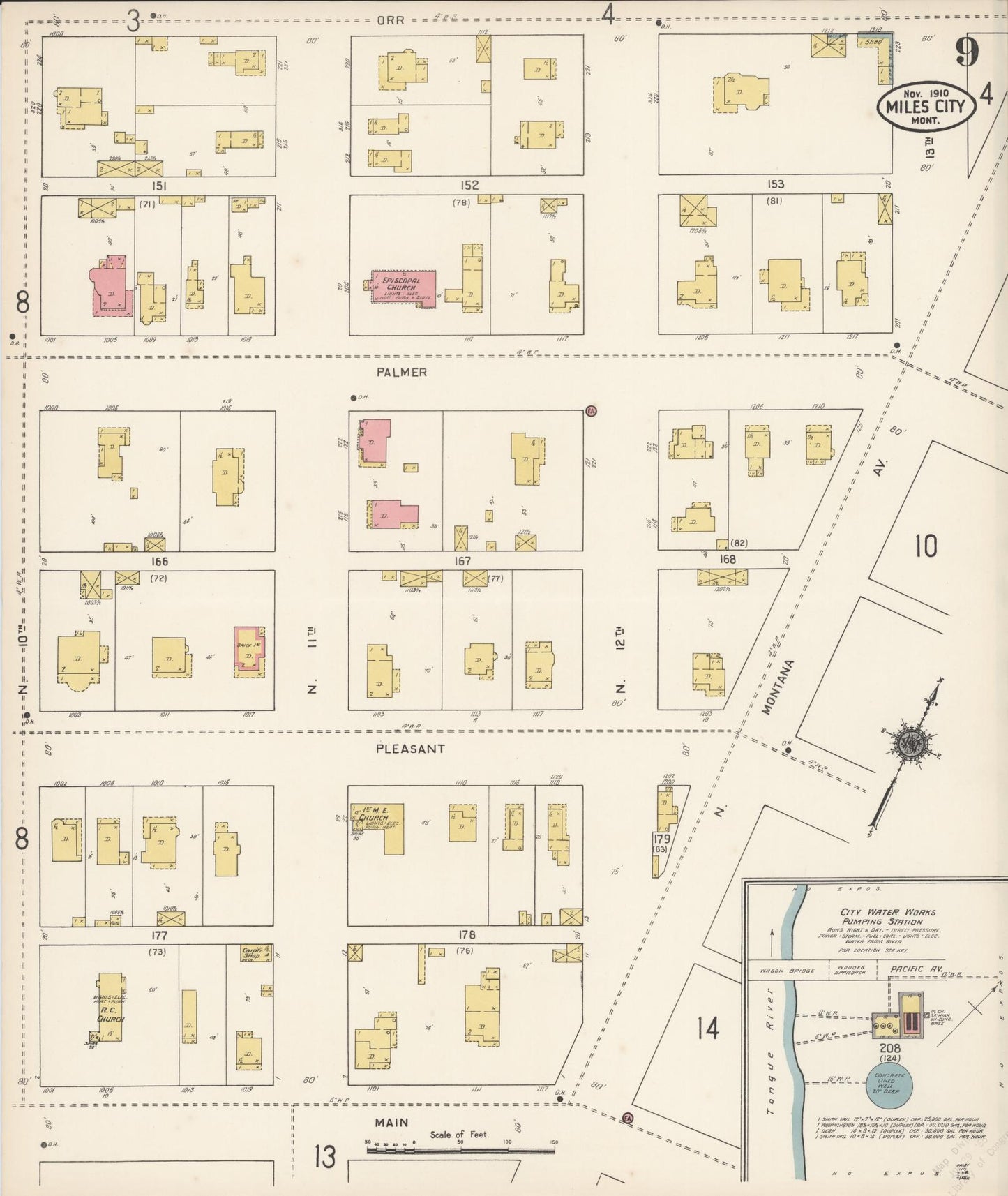 Sanborn Fire Insurance Map from Miles City, Custer County, Montana (1910), Sheet #0009 - Historic Sanborn Fire Insurance Map Print, vintage old map wall art, antique decor, genealogy gift, Montana Montana map