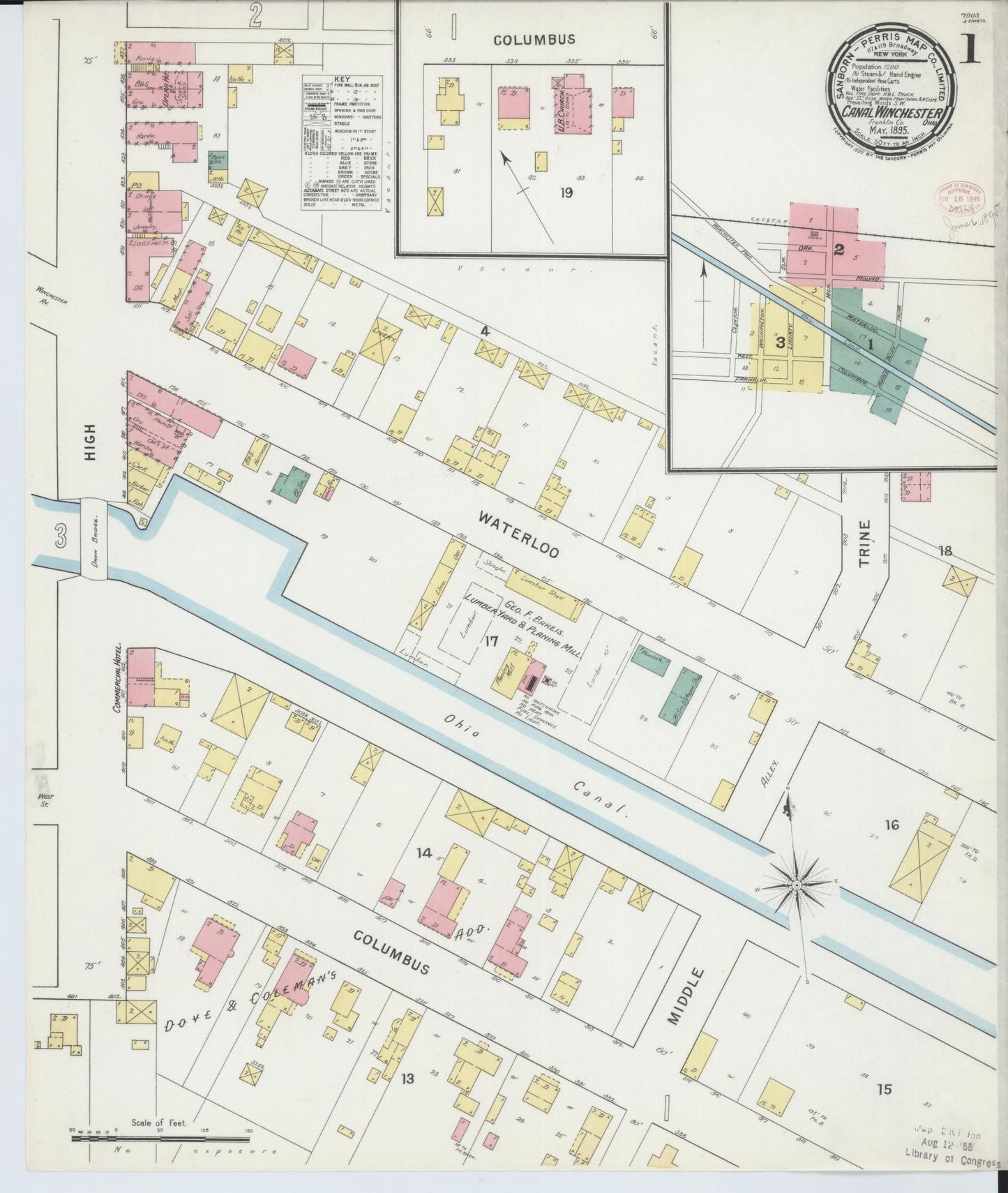 Sanborn Fire Insurance Map from Canal Winchester, Franklin County, Ohio (1895), Sheet #0001 - Complete Map Set gallery image, historic Sanborn map, vintage wall art, Ohio Ohio