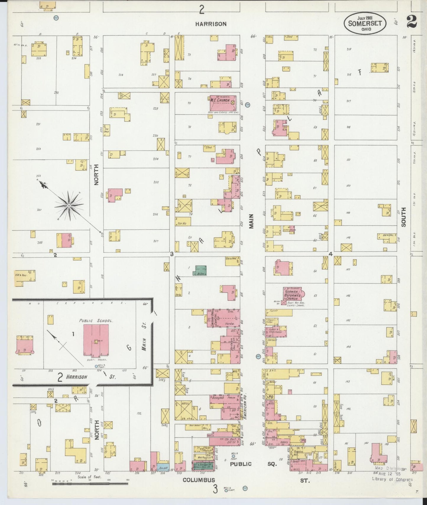 Sanborn Fire Insurance Map from Somerset, Perry County, Ohio (1901), Sheet #0002 - Historic Sanborn Fire Insurance Map Print, vintage old map wall art, antique decor, genealogy gift, Ohio Ohio map