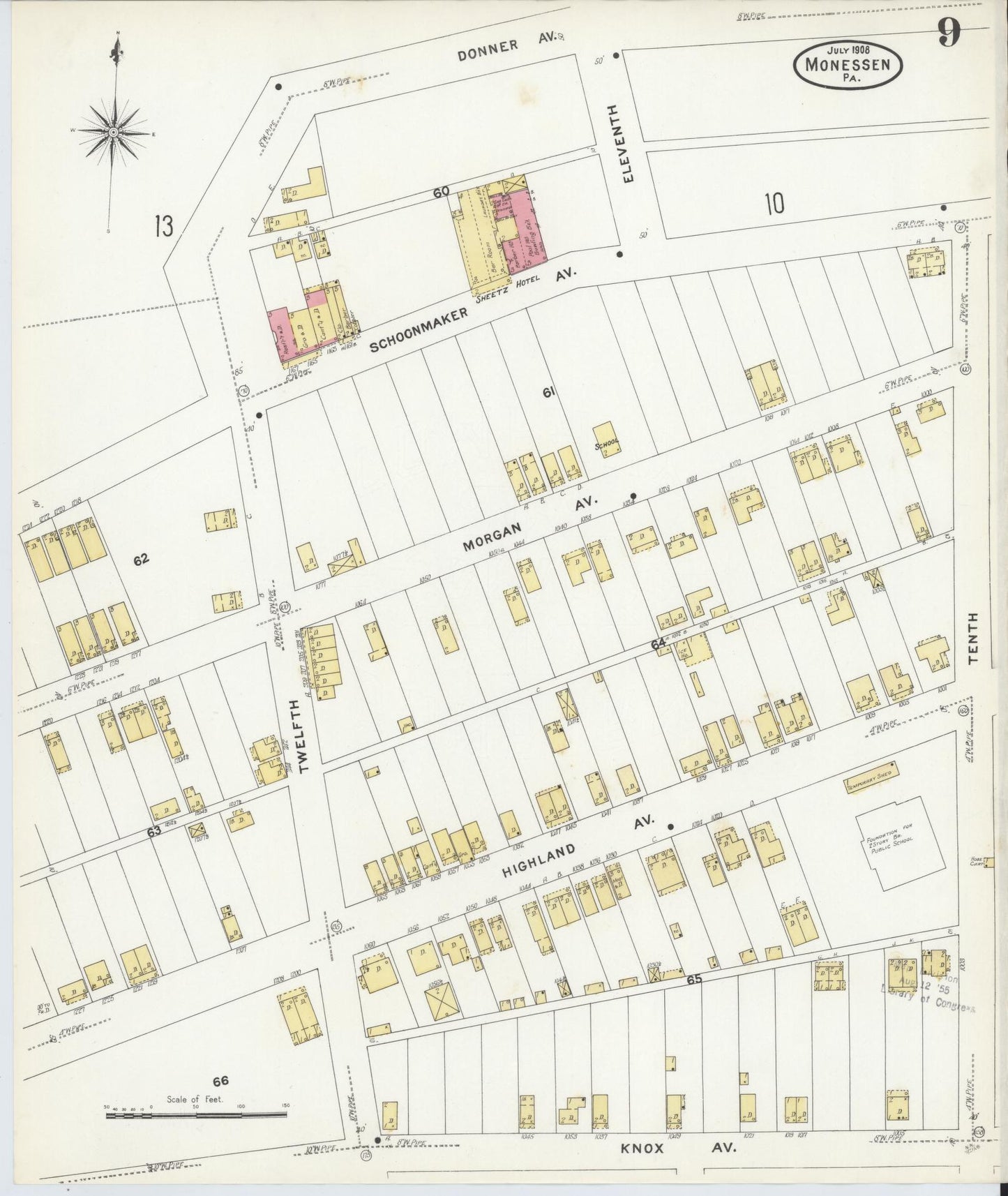 Sanborn Fire Insurance Map from Monessen, Westmoreland County, Pennsylvania (1908), Sheet #0009 - Complete Map Set gallery image, historic Sanborn map, vintage wall art, Pennsylvania Pennsylvania