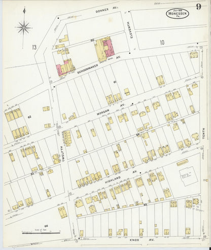 Sanborn Fire Insurance Map from Monessen, Westmoreland County, Pennsylvania (1908), Sheet #0009 - Complete Map Set gallery image, historic Sanborn map, vintage wall art, Pennsylvania Pennsylvania
