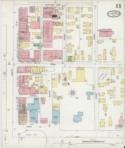Sanborn Fire Insurance Map from Pittsfield, Berkshire County, Massachusetts (1895), Sheet #0011 - Historic Sanborn Fire Insurance Map Print, vintage old map wall art, antique decor, genealogy gift, Massachusetts Massachusetts map