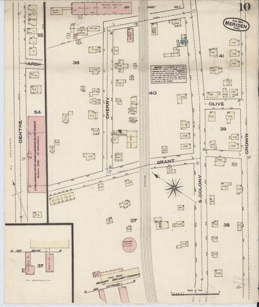 Sanborn Fire Insurance Map from Meriden, New Haven County, Connecticut (1884), Sheet #0010 - Historic Sanborn Fire Insurance Map Print, vintage old map wall art, antique decor, genealogy gift, Connecticut Connecticut map