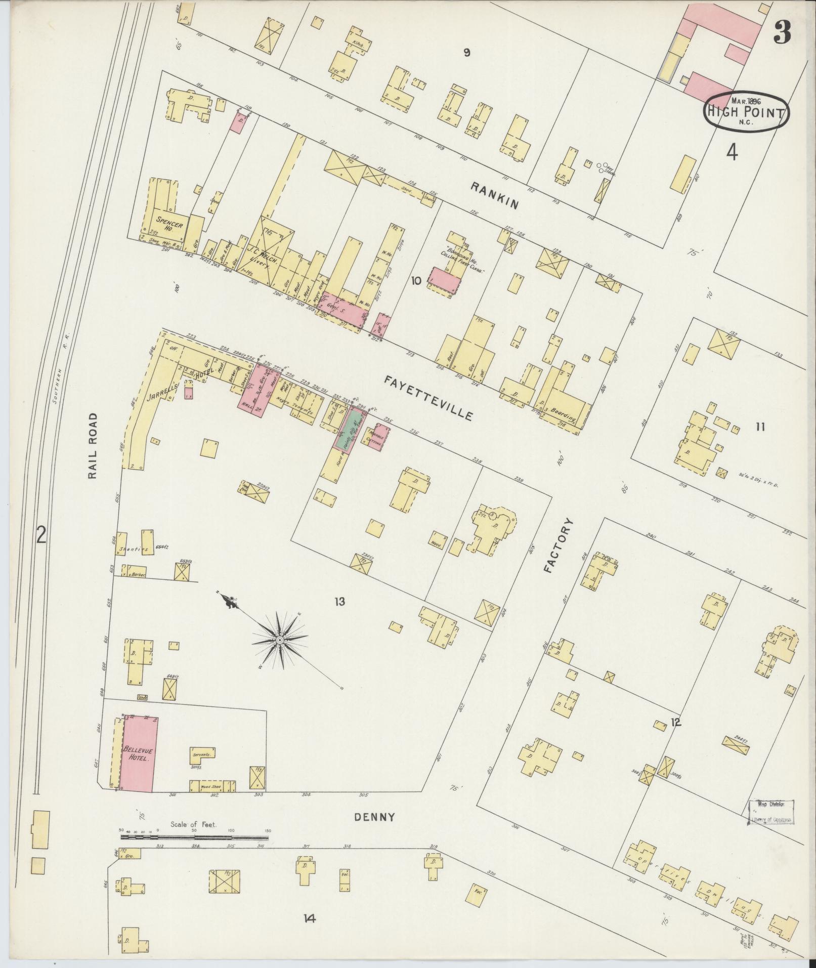 Sanborn Fire Insurance Map from High Point, Guilford County, North Carolina (1896), Sheet #0003 - Complete Map Set gallery image, historic Sanborn map, vintage wall art, North Carolina North Carolina