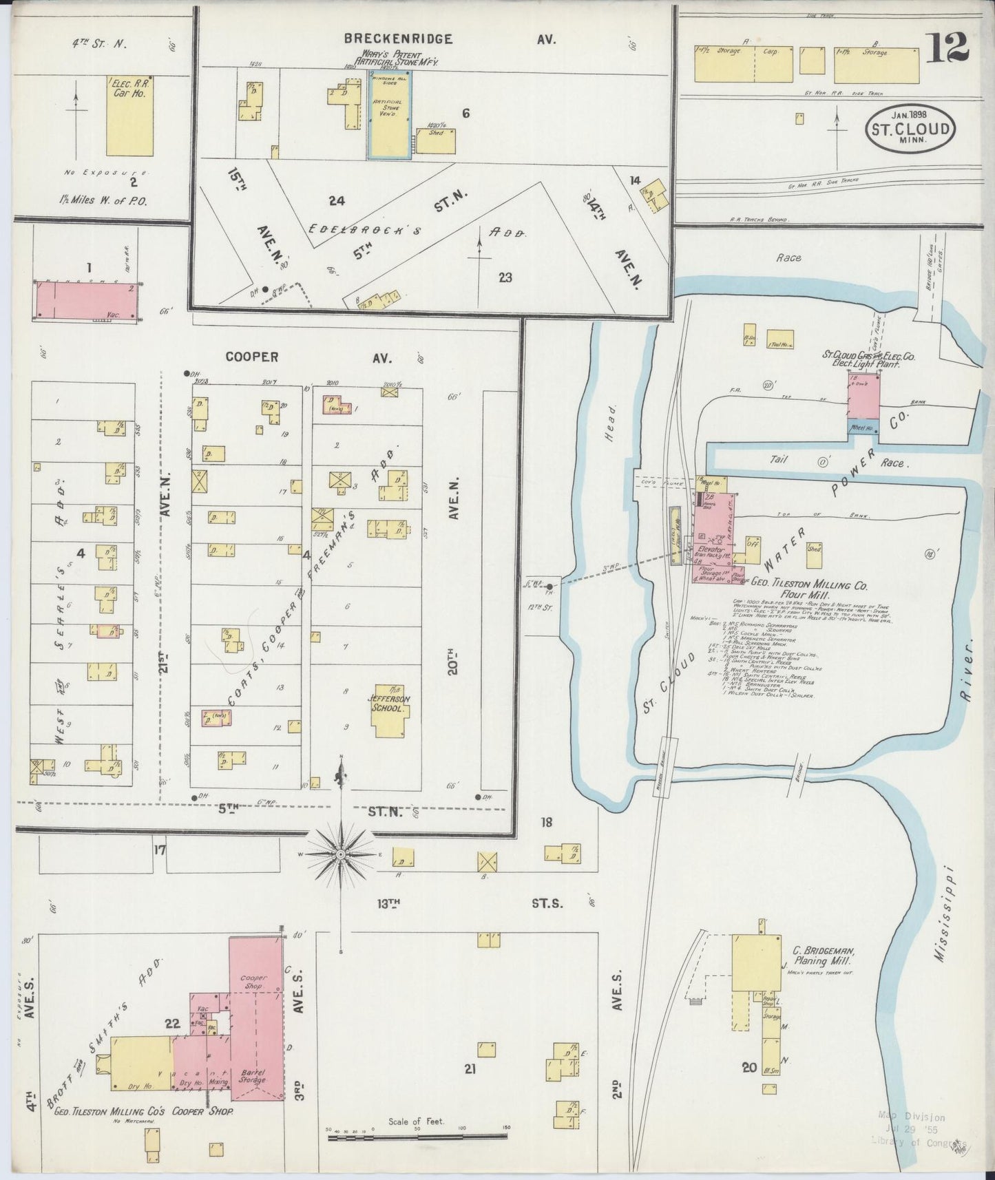 Sanborn Fire Insurance Map from Saint Cloud, Stearns, Benton, and Sherburne Counties, Minnesota (1898), Sheet #0012 - Historic Sanborn Fire Insurance Map Print, vintage old map wall art, antique decor, genealogy gift, Minnesota Minnesota map